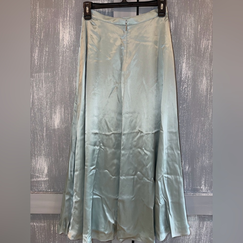 Kate Spade Silk Midi Skirt Mint Green Overlap Slit Size 0 Satin Skirt - Picture 5 of 9